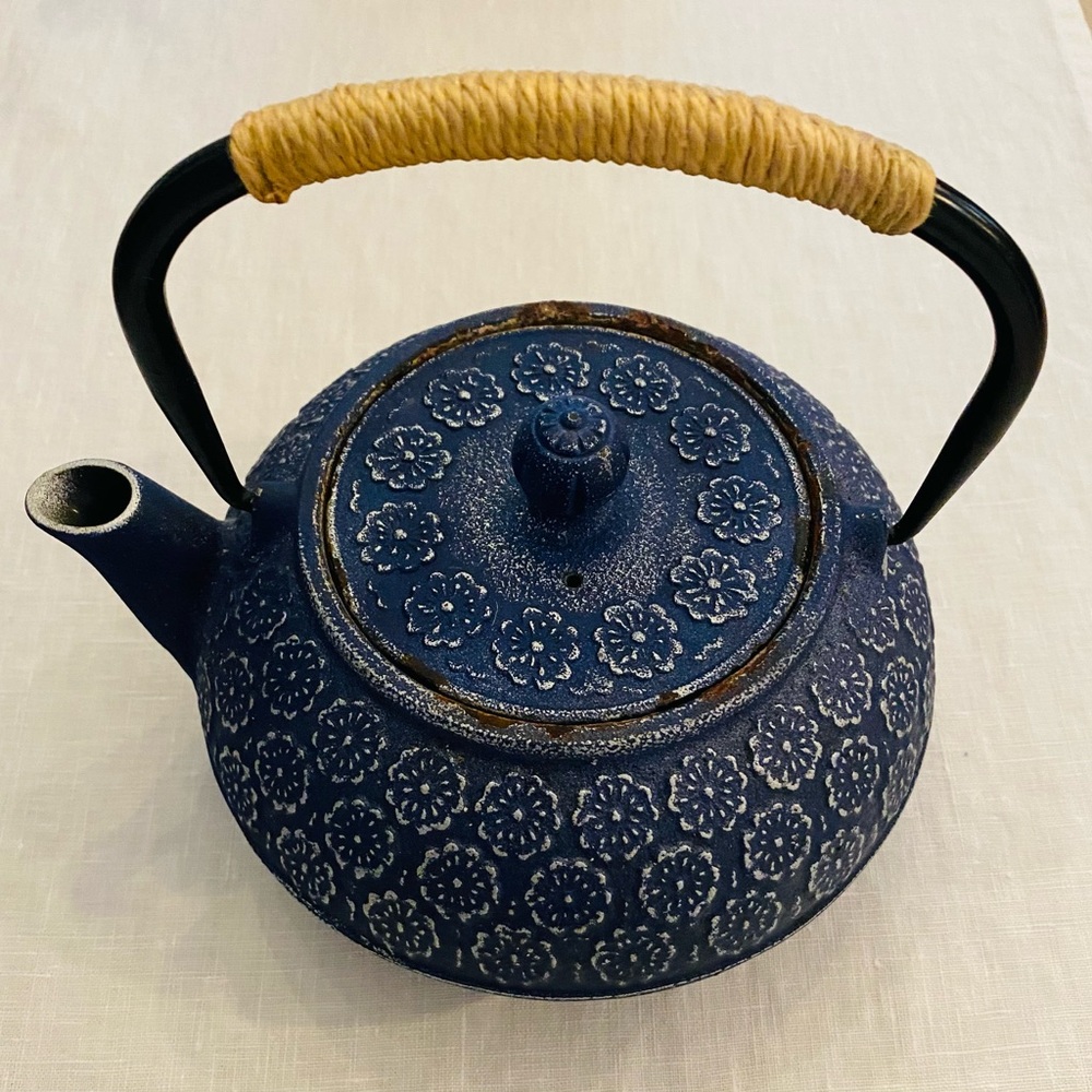 Blue Floral Cast Iron Teapot
